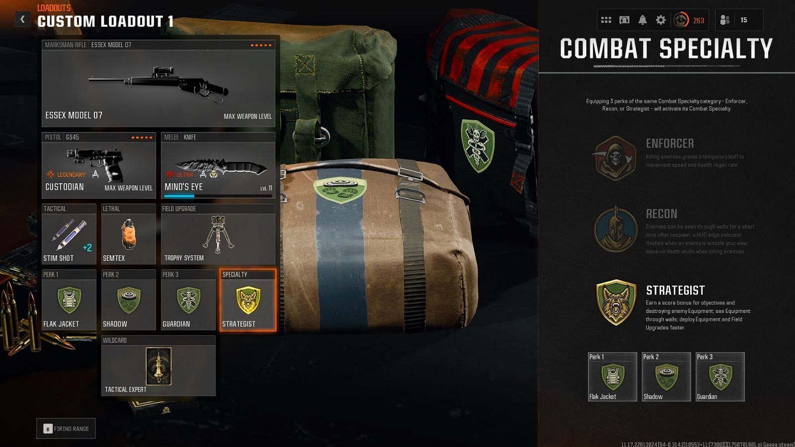 Use three green perks to activate the Strategist Combat Speciality (Image via Activision)